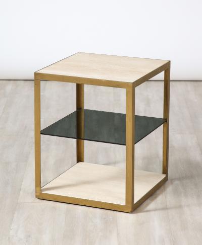 Italian 1970s Travertine and Smoked Glass Side Table