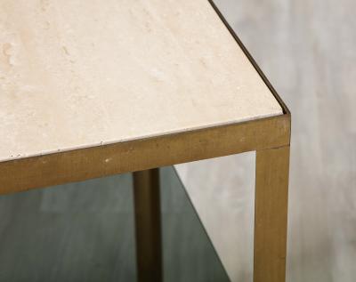 Italian 1970s Travertine and Smoked Glass Side Table