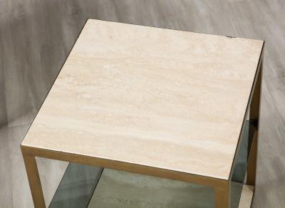 Italian 1970s Travertine and Smoked Glass Side Table