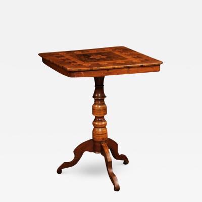 Italian 19th Century Center Table with Marquetry D cor and Turned Pedestal