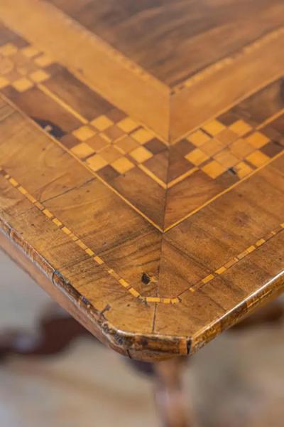 Italian 19th Century Center Table with Marquetry D cor and Turned Pedestal
