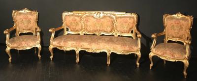 Italian 19th Century Gilt Living Room Suite with a Sof and Pair of Armchairs