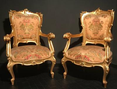 Italian 19th Century Gilt Living Room Suite with a Sof and Pair of Armchairs