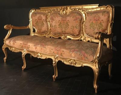 Italian 19th Century Gilt Living Room Suite with a Sof and Pair of Armchairs