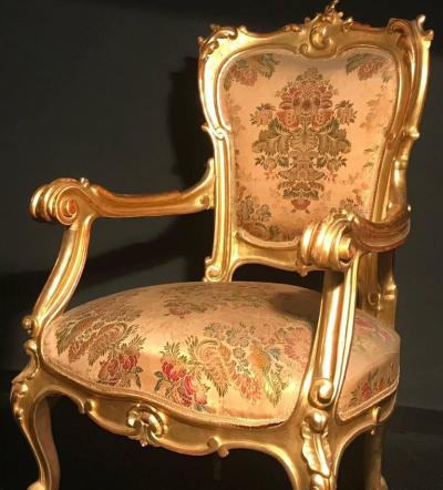 Italian 19th Century Gilt Living Room Suite with a Sof and Pair of Armchairs