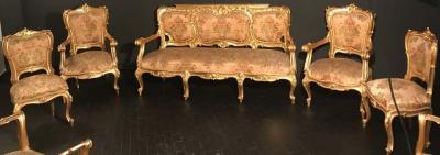 Italian 19th Century Gilt Living Room Suite with a Sofa and Pair of Armchairs