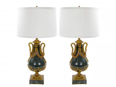 Italian 19th Century Green Marble and Gilt Bronze Louis XVI Style Urn Form Lamps