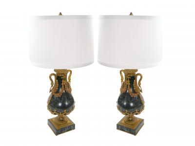 Italian 19th Century Green Marble and Gilt Bronze Louis XVI Style Urn Form Lamps