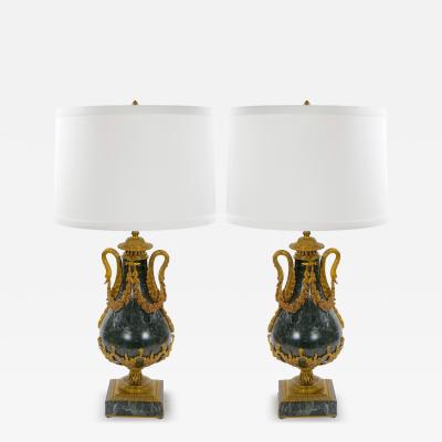 Italian 19th Century Green Marble and Gilt Bronze Louis XVI Style Urn Form Lamps