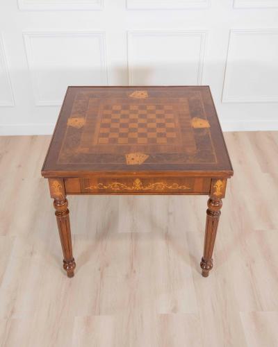 Italian 19th Century Inlaid Double Top Game Table with Chessboard and Roulette