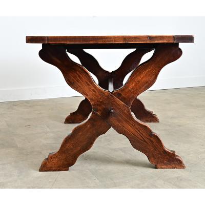 Italian 19th Century Inset Marble Top Oak Trestle Table
