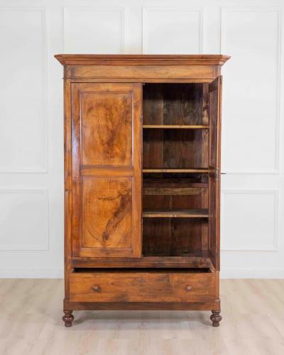 Italian 19th Century Louis Philippe Walnut Wardrobe Cabinet