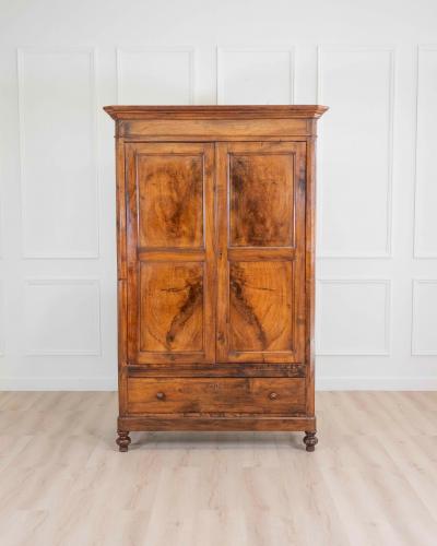Italian 19th Century Louis Philippe Walnut Wardrobe Cabinet