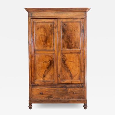 Italian 19th Century Louis Philippe Walnut Wardrobe Cabinet