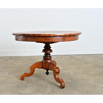 Italian 19th Century Marquetry Inlay Round Center Table