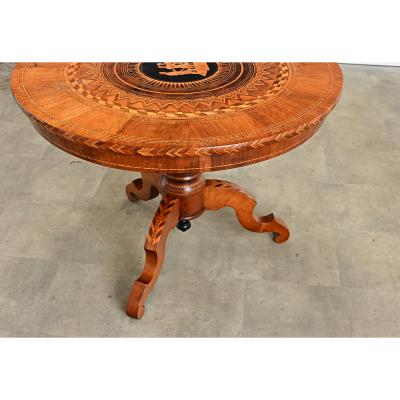 Italian 19th Century Marquetry Inlay Round Center Table