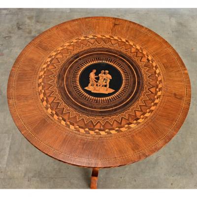 Italian 19th Century Marquetry Inlay Round Center Table