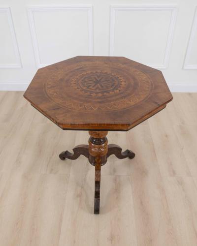 Italian 19th Century Marquetry Octagonal Pedestal Table