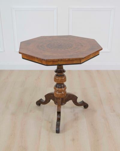 Italian 19th Century Marquetry Octagonal Pedestal Table