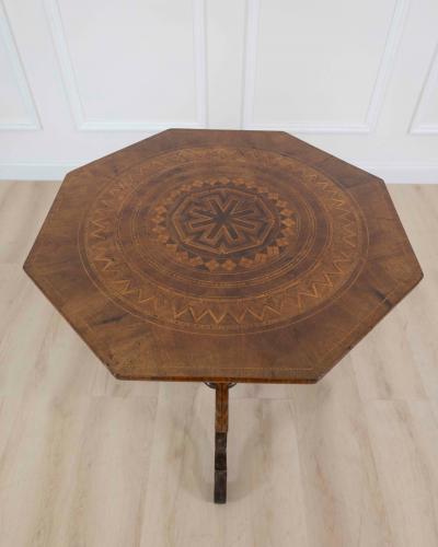 Italian 19th Century Marquetry Octagonal Pedestal Table
