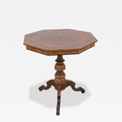 Italian 19th Century Marquetry Octagonal Pedestal Table