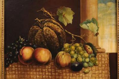 Italian 19th Century Oil on Canvas Still Life Painting Depicting Fruits