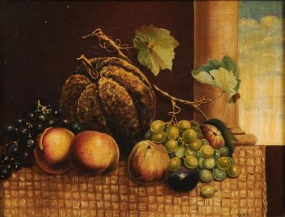 Italian 19th Century Oil on Canvas Still Life Painting Depicting Fruits