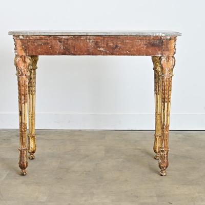 Italian 19th Century Painted and Parcel Gilt Marble Top Console Table