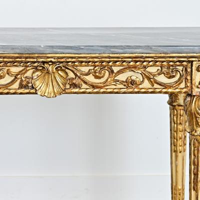 Italian 19th Century Painted and Parcel Gilt Marble Top Console Table