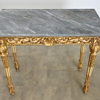 Italian 19th Century Painted and Parcel Gilt Marble Top Console Table
