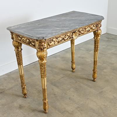 Italian 19th Century Painted and Parcel Gilt Marble Top Console Table