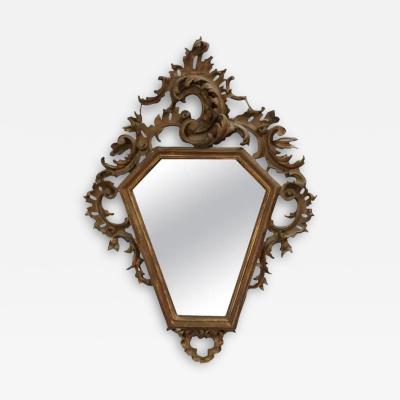 Italian 19th Century Rococo Style Carved Mirror with Traces of Gilt and Scrolls