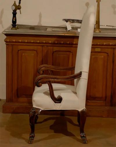 Italian 19th Century Rococo Style Walnut Upholstered Armchair with Fine Carving