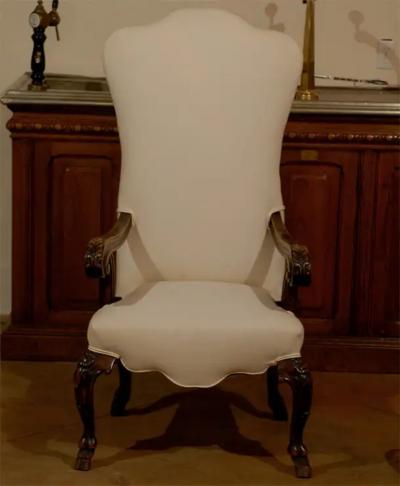Italian 19th Century Rococo Style Walnut Upholstered Armchair with Fine Carving