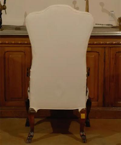 Italian 19th Century Rococo Style Walnut Upholstered Armchair with Fine Carving