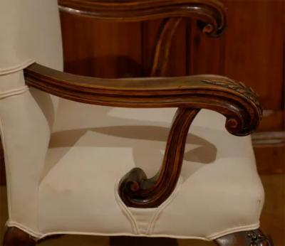 Italian 19th Century Rococo Style Walnut Upholstered Armchair with Fine Carving