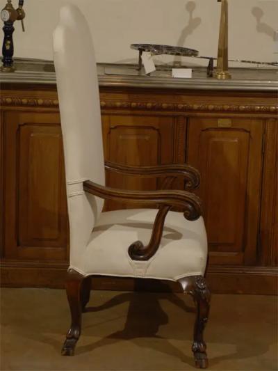 Italian 19th Century Rococo Style Walnut Upholstered Armchair with Fine Carving