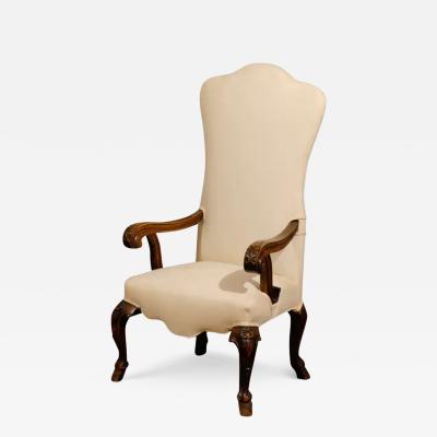 Italian 19th Century Rococo Style Walnut Upholstered Armchair with Fine Carving