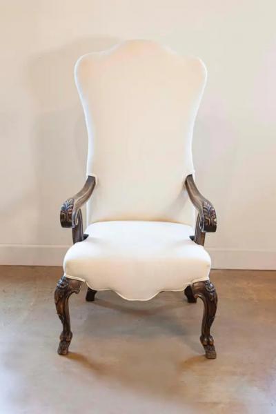Italian 19th Century Rococo Style Walnut Upholstered Armchair with Fine Carving