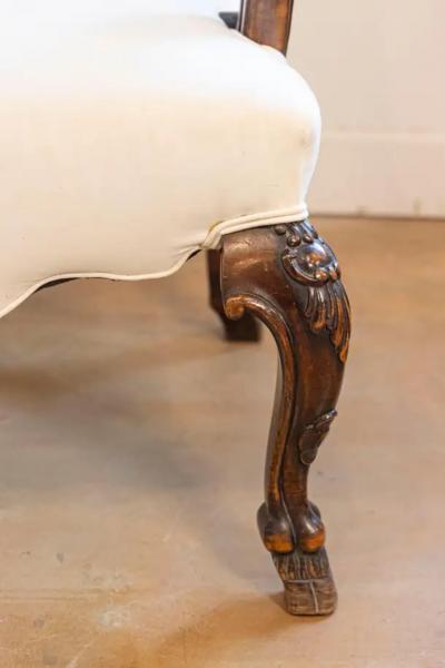 Italian 19th Century Rococo Style Walnut Upholstered Armchair with Fine Carving