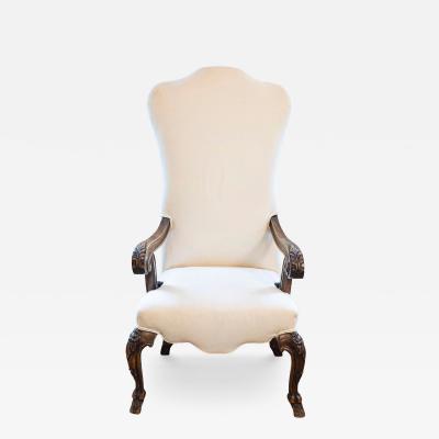 Italian 19th Century Rococo Style Walnut Upholstered Armchair with Fine Carving