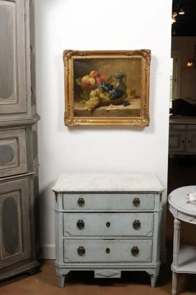 Italian 19th Century Still Life Oil Painting Depicting Fruits in Giltwood Frame