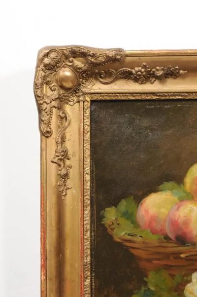 Italian 19th Century Still Life Oil Painting Depicting Fruits in Giltwood Frame