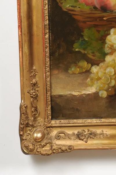 Italian 19th Century Still Life Oil Painting Depicting Fruits in Giltwood Frame