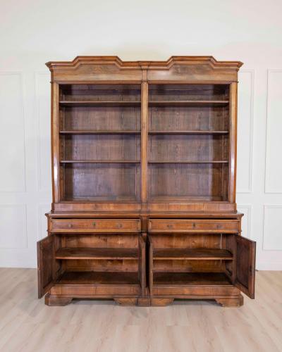 Italian 19th Century Walnut Bookcase with Architectural Design