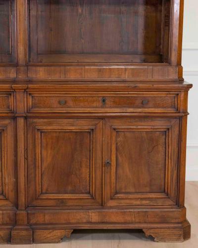 Italian 19th Century Walnut Bookcase with Architectural Design