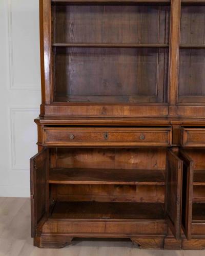 Italian 19th Century Walnut Bookcase with Architectural Design