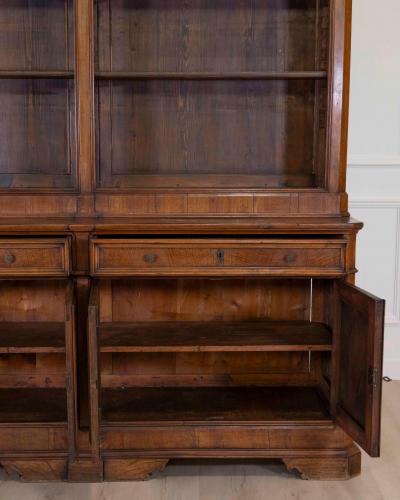 Italian 19th Century Walnut Bookcase with Architectural Design