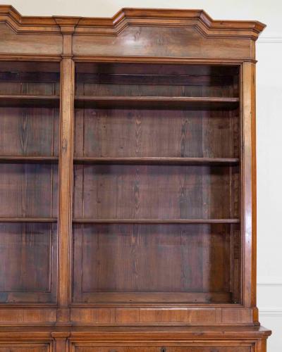 Italian 19th Century Walnut Bookcase with Architectural Design