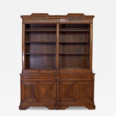 Italian 19th Century Walnut Bookcase with Architectural Design